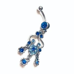 🎁 3/$20 Flower Chandelier Dangle Belly Button Ring 14 Gauge Blue Navel Piercing